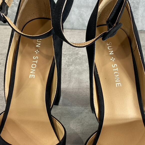 SUN+STONE Women's Black Micro Reeta Block-Heel Platform Heels SZ 7 - Picture 9 of 9